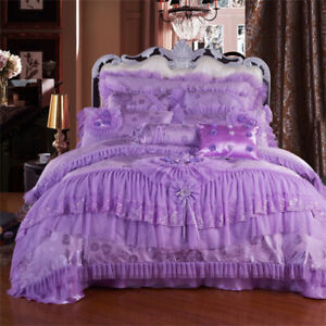 Wedding Hotel Bedding Set 4pcs Lace Cotton Duvet Cover Bed Cover Flat Sheet Set