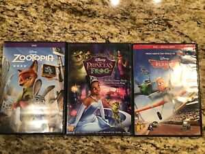 Lot Of 3- Disney Movies (Dvd)zootopia,princess And The Frog,planes