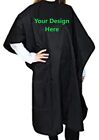 Custom embroidered black chemical service salon cape with adjustable snap neck