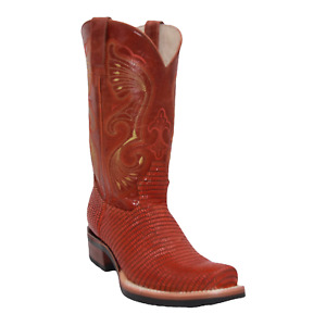 Men’s Genuine Leather Lizard Print Square Toe Cowboy Dress Boot