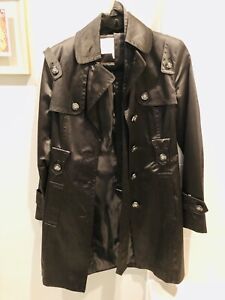 Jessica Simpson Black Military Style Dress Trench Coat Size Small