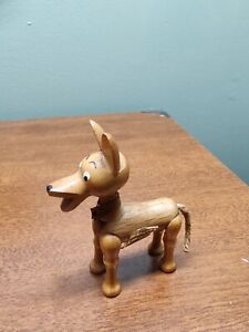 Vintage Enesco Wood Dog made in Spain Kay Bojesen Style cord tail 4