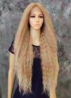 Light Blonde Ombre Extra Long Full Wavy Lace Front Human Hair Blend Wig EVFB