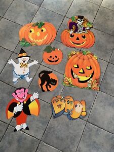 Lot Of 8 Vintage Halloween Die-Cut  Cardboard Hanging decorations