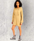 Sugar Moon Rib-Knit Hoodie Sweater Dress Women's Size Medium Khaki Tan Brown