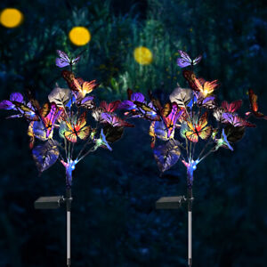 2pcs Led Solar Butterfly Lights Outdoor Waterproof Decorative Stake Lights Lamp