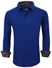 Mens PREMIERE ROYAL BLUE Long Sleeve BUTTON UP Dress Shirt 4 Way Stretch 755