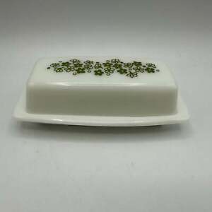 Corelle Spring Blossom Green Butter Dish With Lid, 1970's