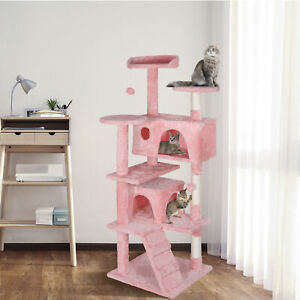 Cat Tree 55'' Cat Tower Furniture with Scratching Post Cat House Indoor Pink