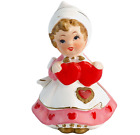 New ListingVintage Lefton Valentine Girl Scarf Pink Dress Holding Two Hearts Figurine Japan