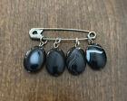 Safety Pin Brooch Black Stones. Beautiful!