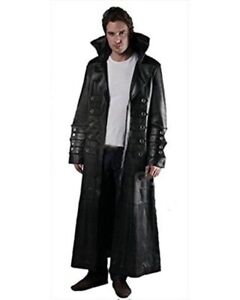Mens Sexy Real Black Leather Long Matrix Goth Trench Coat Gothic