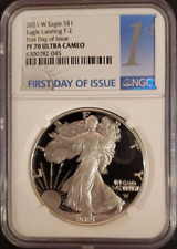 2021 W T-2 NGC PF70 UC FIRST DAY OF ISSUE SILVER EAGLE BIG BLUE 