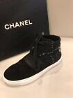 CHANEL 16B Tweed Suede Lace Up High Top Sneakers Trainers Shoes Black $775