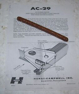 New ListingHURST FRAME ADAPTER AC-29 SHOWING HOW TO USE  IN 29 TO 32 CHEVY