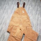 Vintage Carhartt Overall Bibs Mens 34x32 Brown Double Front Canvas Workwear