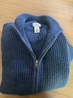 VINTAGE LL Bean Sweater Mens Large Tall Blue Full Zip Cardigan Heavy Knit Ribbed