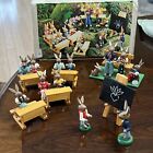 Vtg .Wooden Miniature Scene: Bunnies Go to School & Learn About Carrots