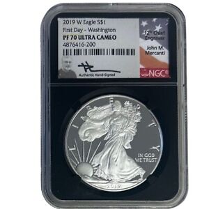 2019 W PROOF SILVER EAGLE PF70 ULTRA CAMEO NGC MERCANTI FIRST DAY OF ISSUE