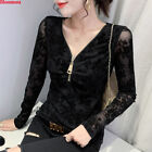 Korean Western Womens Slim Zipper Cocktail Party Tops Blouse T-shirt Pullover
