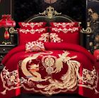 Luxury Loong Phoenix Embroidery Red Duvet Cover Bed sheet Chinese Style Wedding