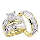 1 ctw D/FL Real Moissanite 14K Two-Tone Gold Fn Wedding Trio Ring Set His & Hers