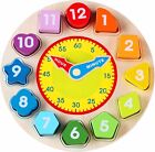 Time Clock Toy for Kids Wooden Time Learning Shape Sorting Color Game Montessori