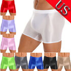 US Sexy Mens Glossy Compression Shorts Sports Boxer Briefs Underwear Swim Trunk