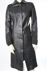 Gorgeous Vintage Black Leather Collared Beaded Details Midi Trench Coat Size M