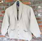 100% Cashmere Heavy Knit Shawl Buttons Pockets Cardigan Beige XL THICK