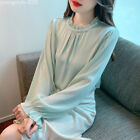 Elegant Korean Women Ruffle Beaded Chiffon Business Workwear Tops Blouse T-shirt