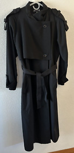 Steve by Searle Black Trench Coat Womens 10 Double Breasted Belted Vintage