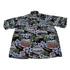 Reyn Spooner Hawaiian SS Button Shirt Mens Medium Floral Classic Cars Camp Chevy
