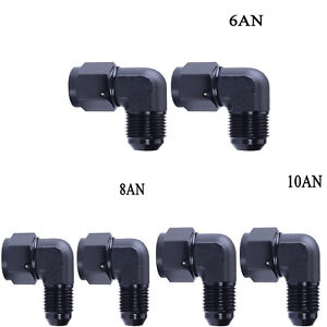 2PCS 90 Degree 6AN 8AN 10AN Female to Male Flare Swivel Fitting Adapter Black US