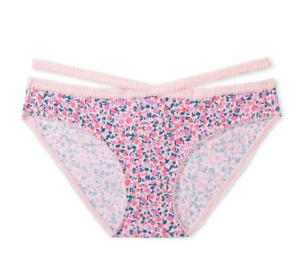Victorias Secret NWT Medium Pink Floral Stretch Cotton Strappy Bikini Panty