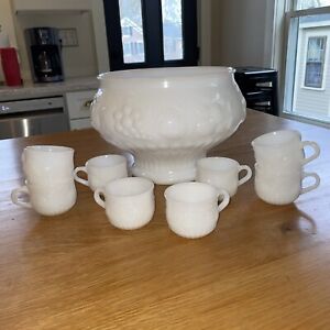 Jeanette Glass Milk Glass Punch Bowl Service For 12 With Ladle