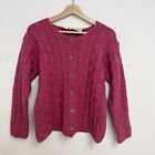 Vintage Irish Standun Pure Wool Fisherman Grandmacore Cardigan Sweater Sz S Rose
