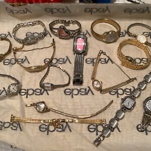 LOT OF 14 VINTAGE WOMENS WRISTWATCH WATCHES PARTS REPAIR+ Single Watch Band