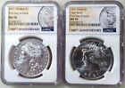 2021 MORGAN & PEACE SILVER DOLLAR NGC MS70 FIRST DAY OF ISSUE- 2 COIN SET