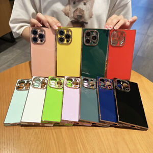 Electroplated Square Solid Color Phone Case Cover For iPhone 15 Pro Max 14 13 12