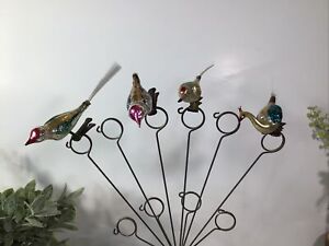 Vintage Bird clip on Ornaments ~(4)~West Germany Blown Mercury Glass Peacock