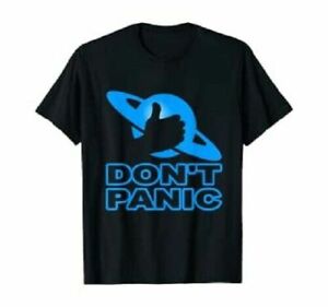 Don't Panic Thumb T shirt Tee Blue Science Fiction Hitchhikers Guide to Galaxy