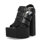 Steve Madden Tranquil Black Leather Open Square Toe Buckle Detail Heeled Sandals