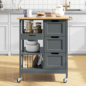 3-Tier Kitchen Island with Storage Drawers Shelves Rolling Serving Cart On Wheel