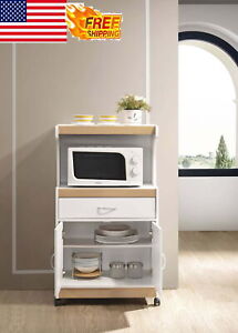 New ListingMicrowave Kitchen Cart Office W/ Wheels Strength Durability Cabinet Space White