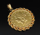 22K GOLD & 18K GOLD - Vintage Twisted Edge 1897 US 20 Dollar Coin Pendant- GP499