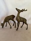 Vintage MCM Spotted Brass Deer Reindeer Figurines Set of 2 Doe Buck