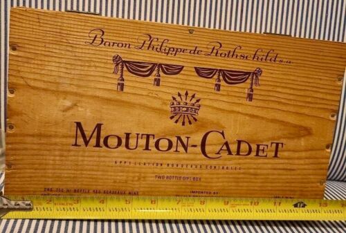 Vintage Mouton-Cadet Wooden Box Wine Crate Baron Philippe de Rothschild France