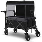 Kids Wagon Cruiser Stroller with Canopy Black Foldable Two Seat Storage Wagons