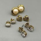 Vintage Earrings Lot Gold Tone Faux Pearl Rhinestone Dangle CZ Pierced 4 Pairs